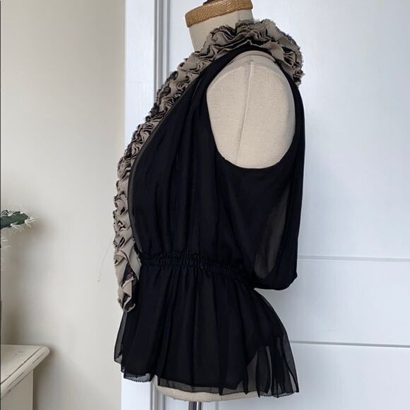 Robert Rodriguez Chiffon Ruffle Halter Lace Blouse - Picture 4 of 14